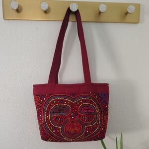 Red Embroidered Tote Bag - Boho Chic Women's Shoulder Bag